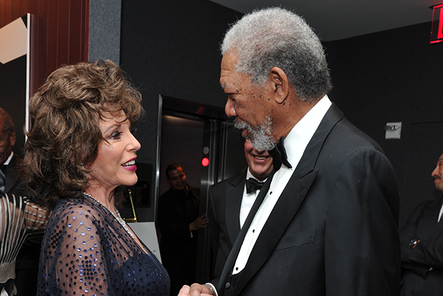 Morgan Freeman and Joan Collins, May 2 2011, by Mike Coppola